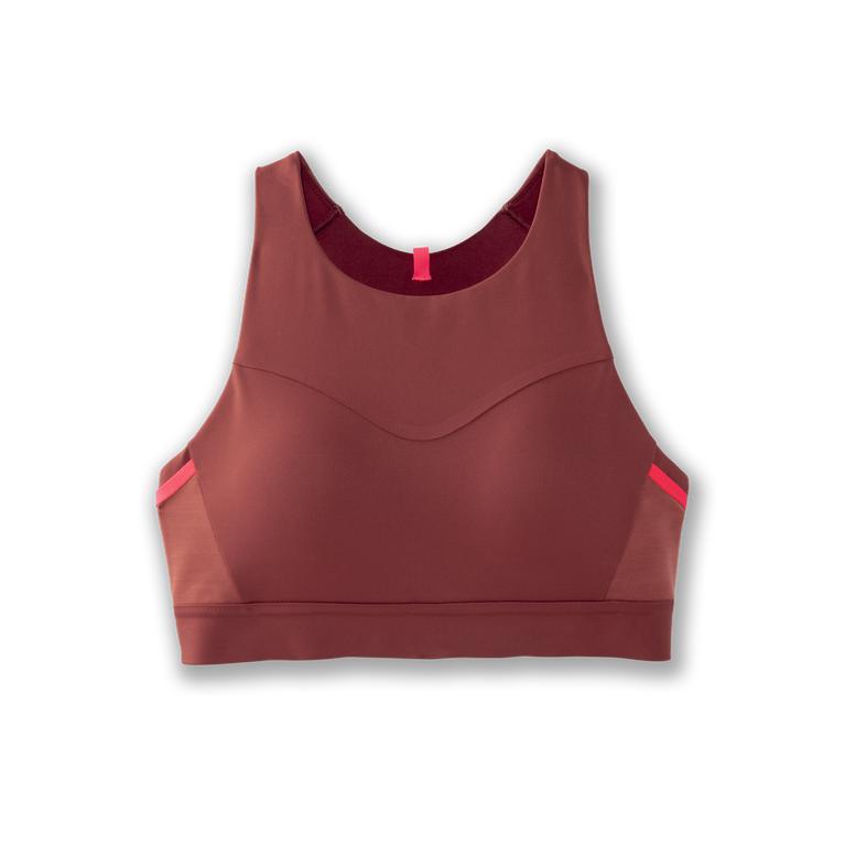 Brooks Drive 3 Pocket Running Bra - Women's - Burgundy/Terracotta/Fluoro Pink (72154-TEZN)